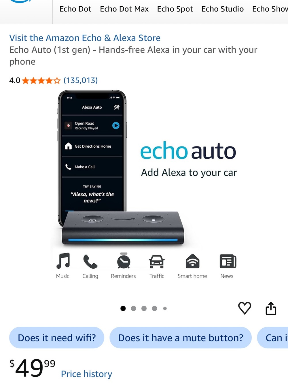 Amazon Echo Auto Voice-Control Car Adapter - Black with Blue Accent
